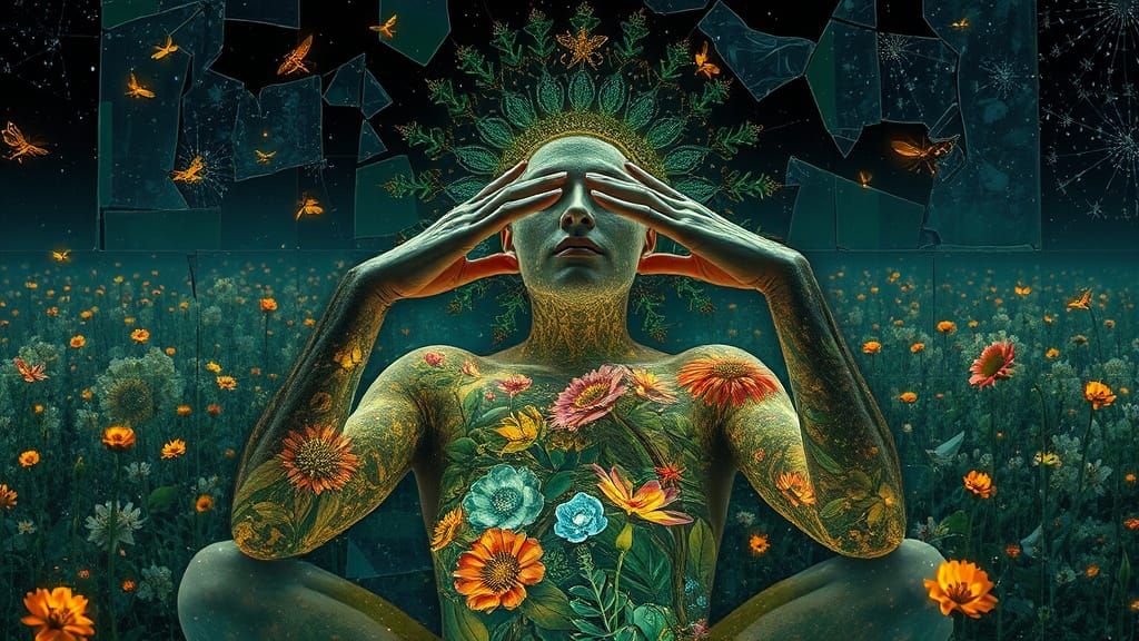 Bio-Art Collage: Weathered Prince in Interconnected Ecosyste...