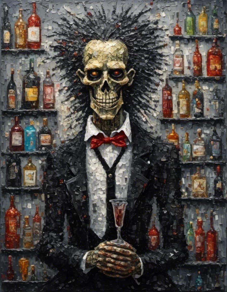 Cyborg Bartender Portrait in Oil Impasto Style