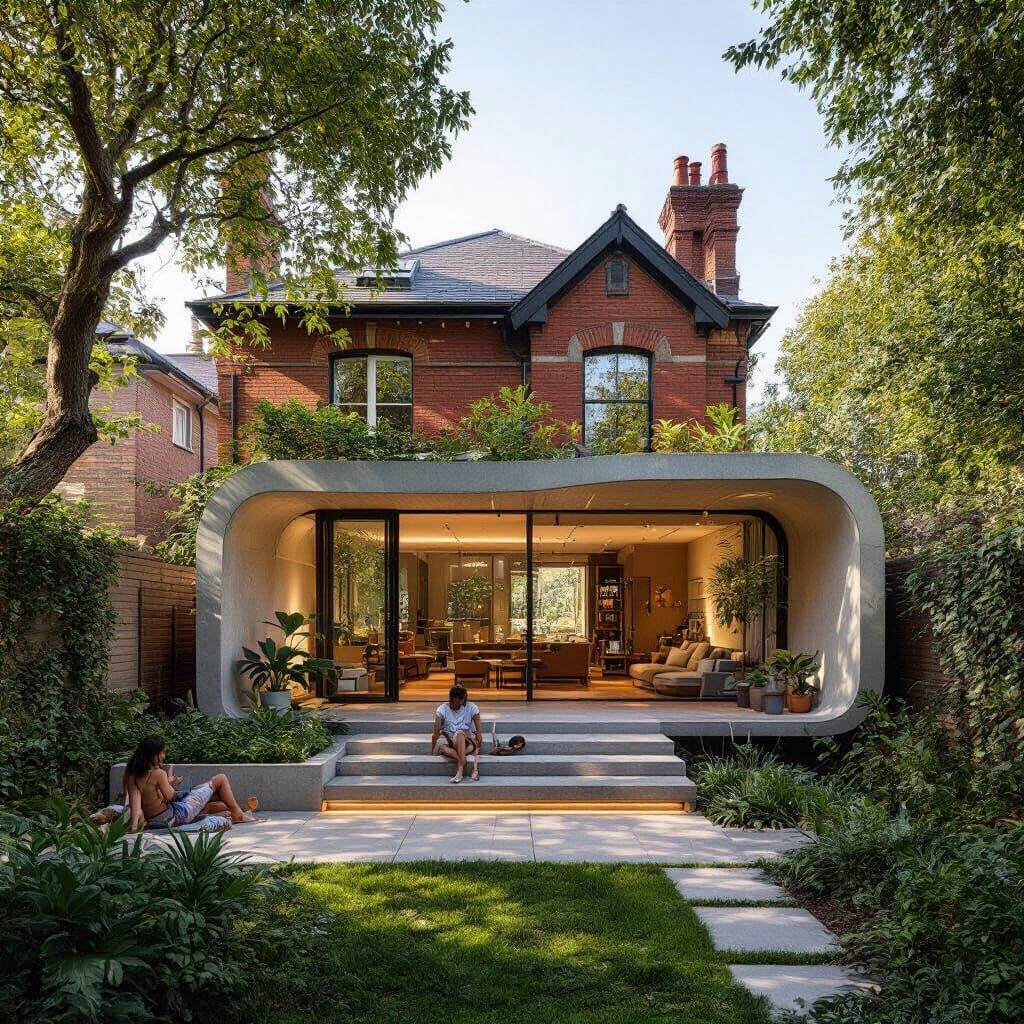 Minimalist Curved Canopy Extension on Victorian House