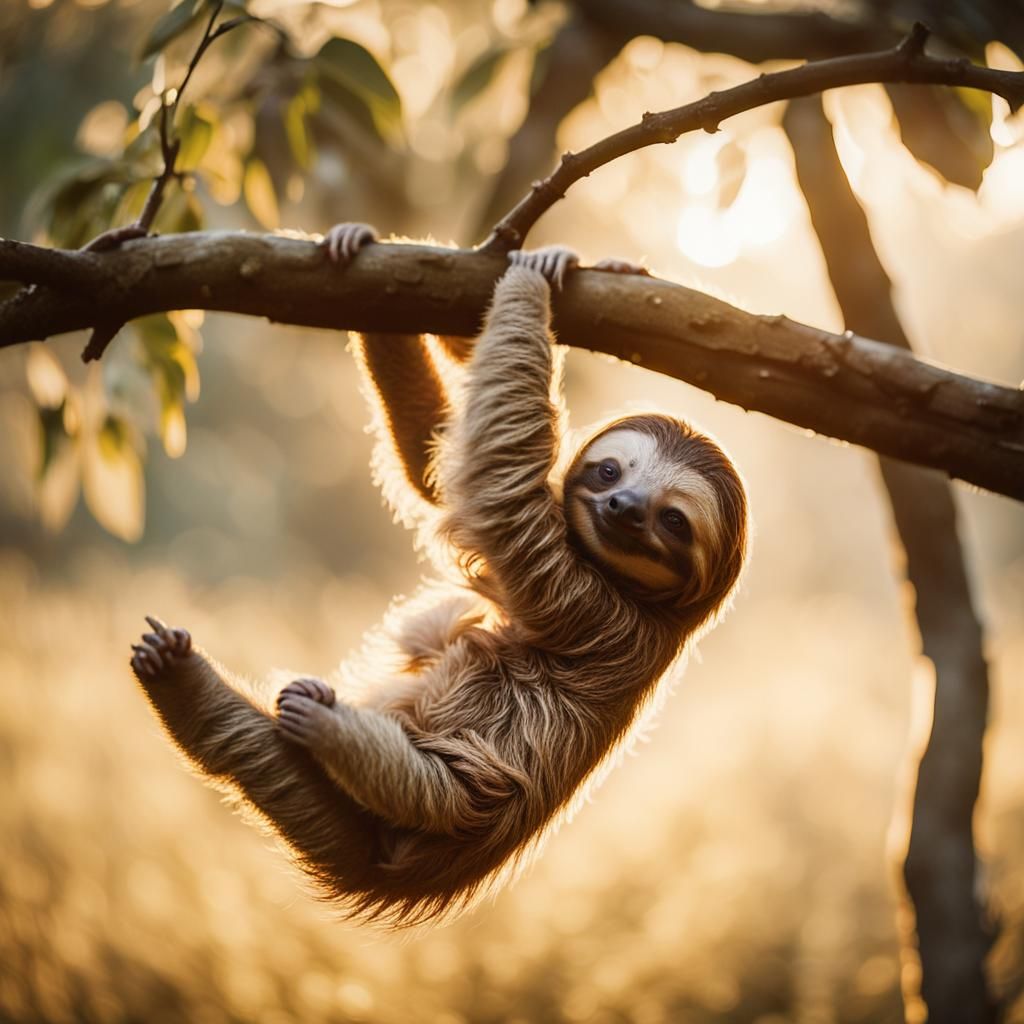 Cute Baby Sloth in Post-Impressionist Style