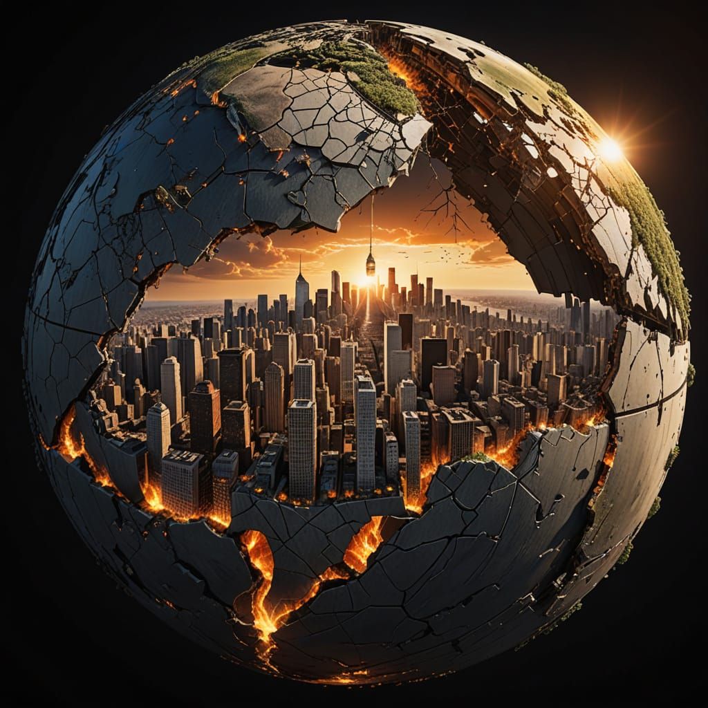 Earth Cracking Open to Reveal Modern City