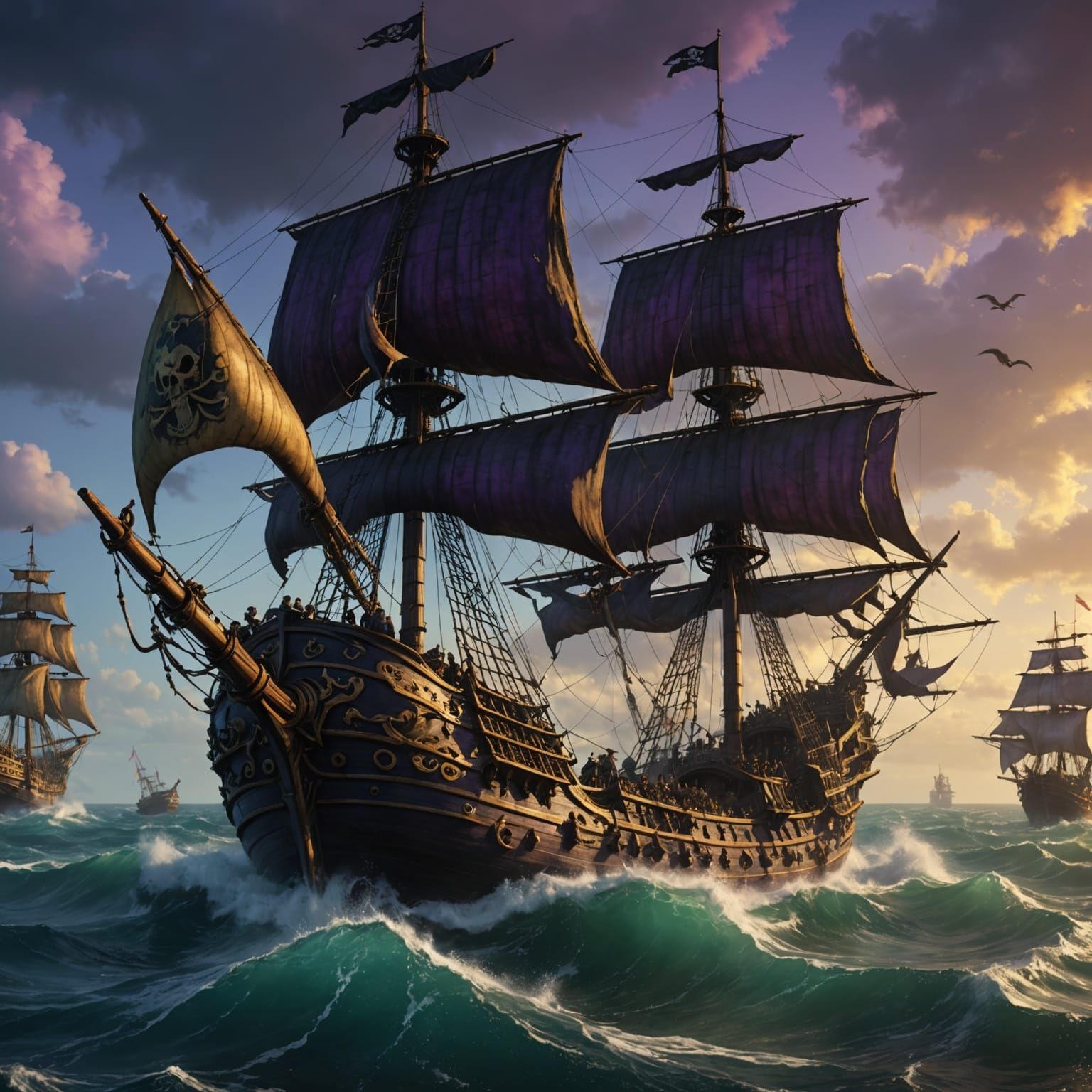 Epic Dark Fantasy Pirate Ship Battles the Kraken