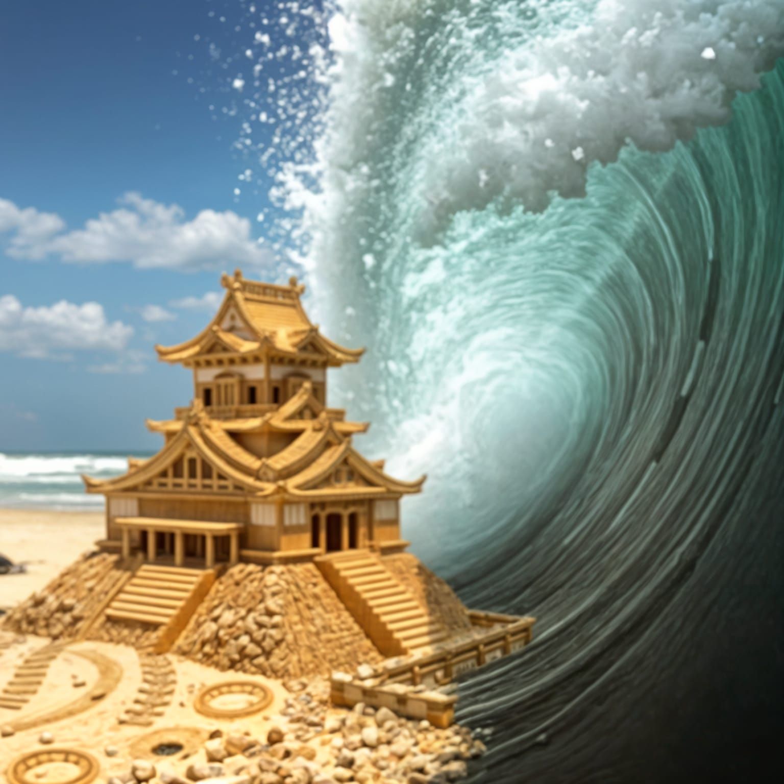 Wave About to Crash Over Osaka Sandcastle