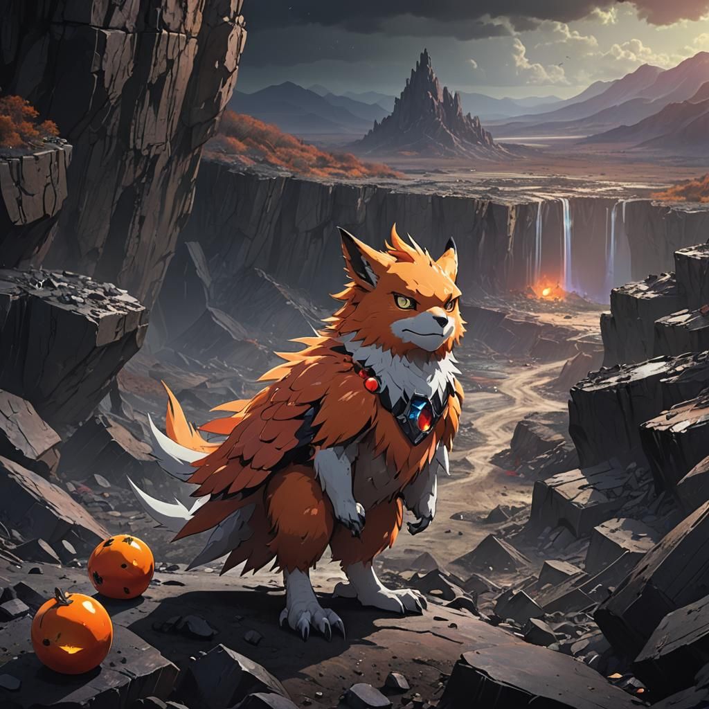 Mysterious Digimon Holds Ancient Persimmon Gem in Post-Apoca...