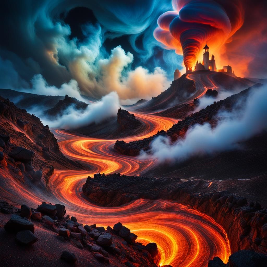 Fiery Vortex in Surreal Mystical Landscape
