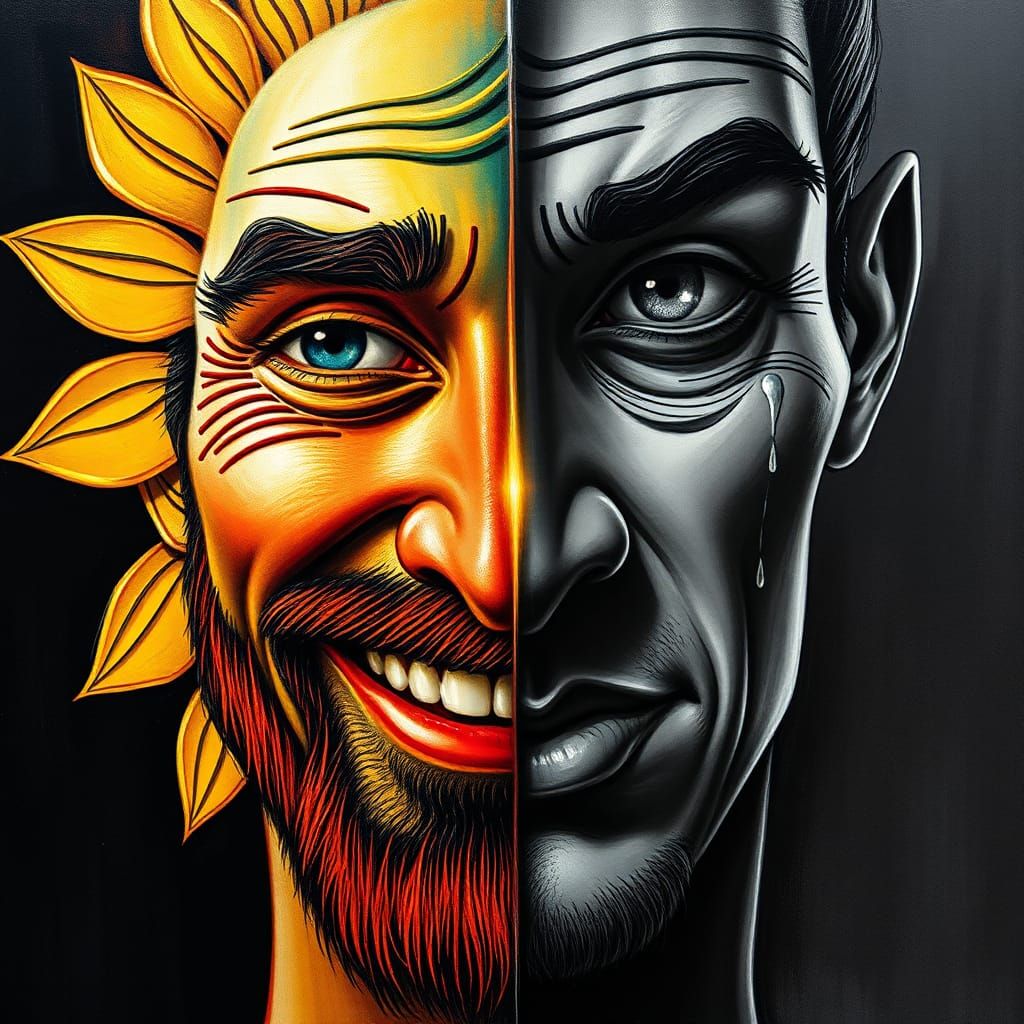 Contrasting Portrait in Mixed Media Art