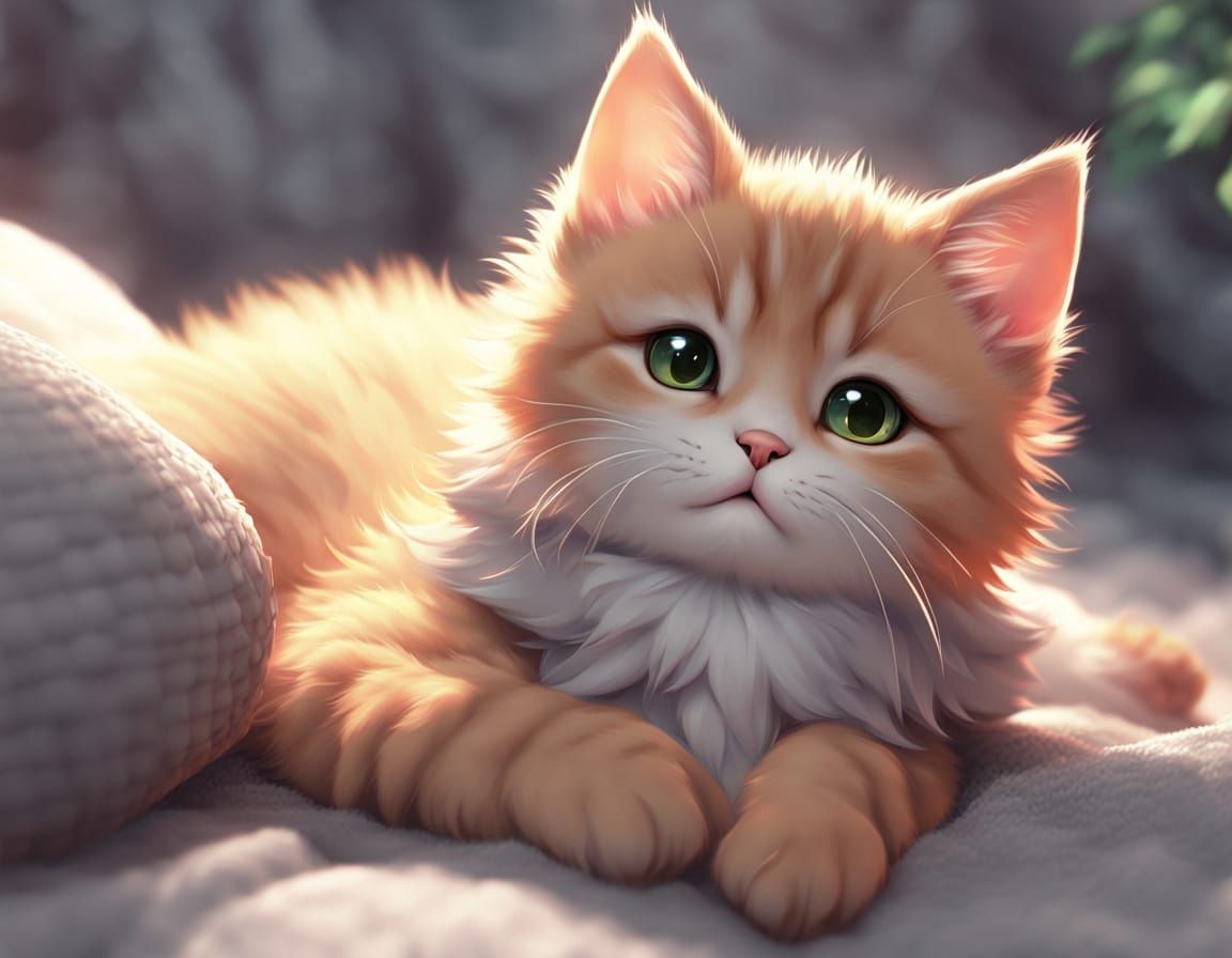 Cute Kitten in Detailed Anime Style