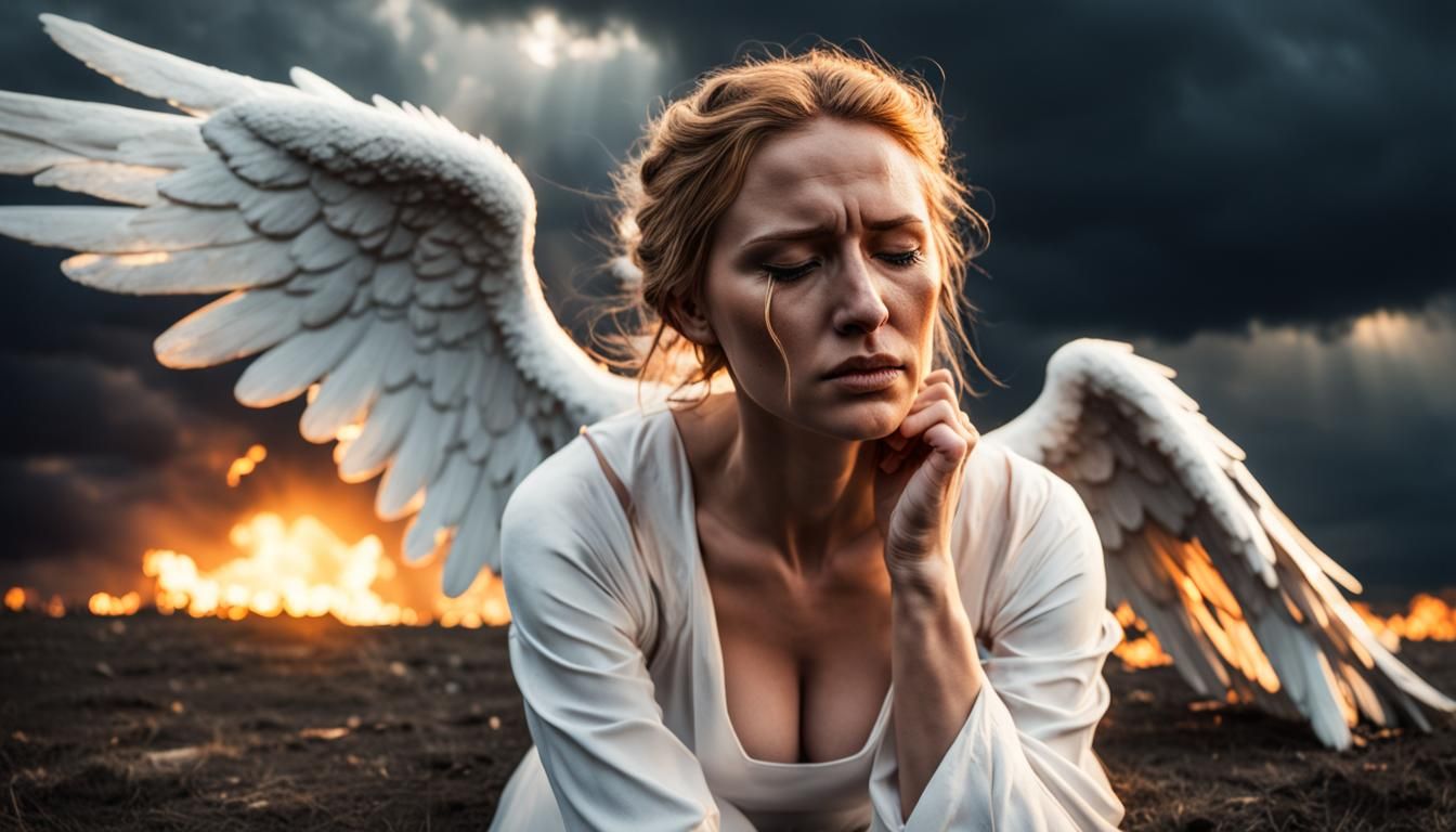 Fallen Angel on Burning Battlefield in 4K HDR