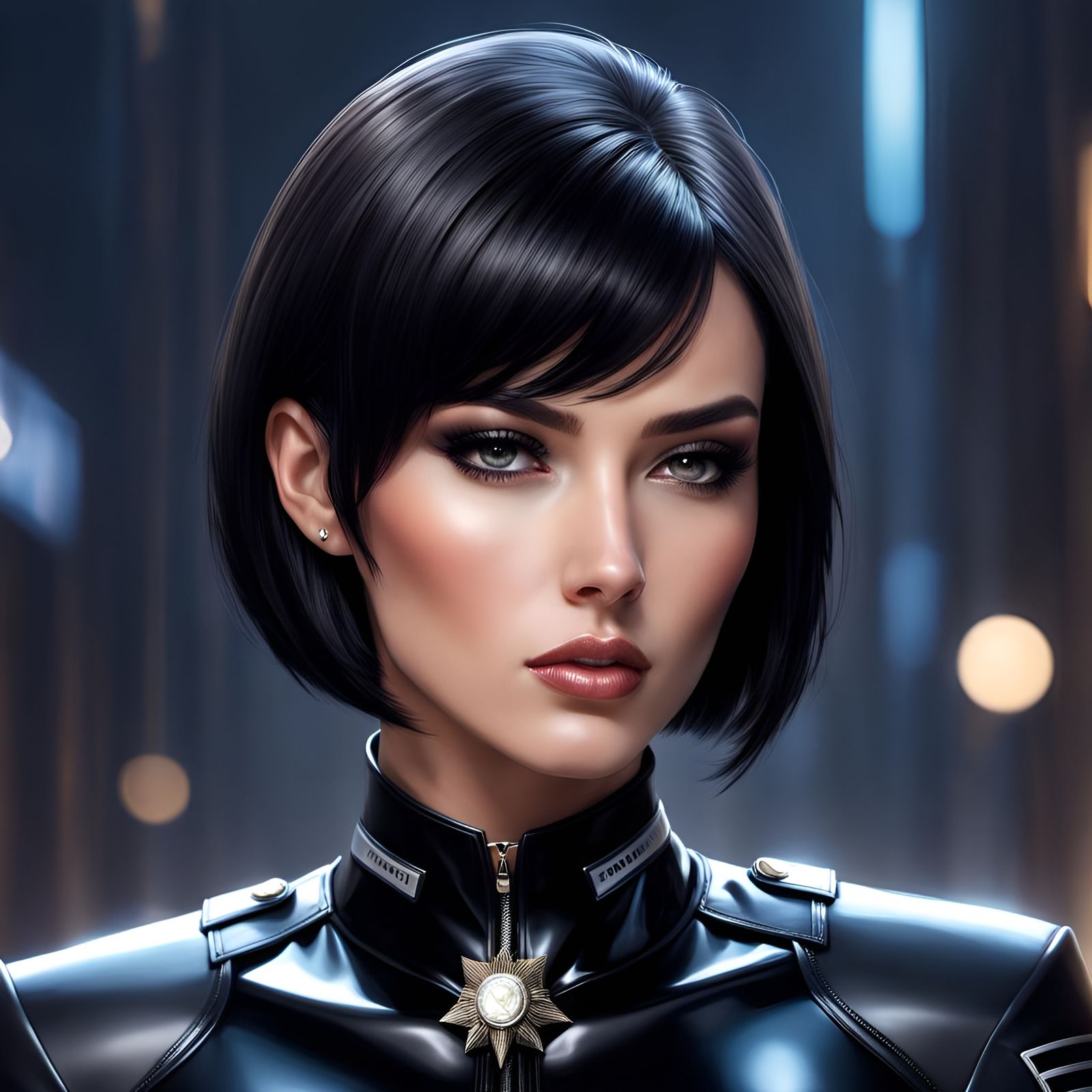 Beautiful Futuristic Policewoman in Hyperrealistic Style