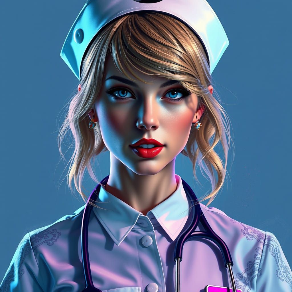 Taylor Swift as a Modern Nurse in Vibrant Neon Art
