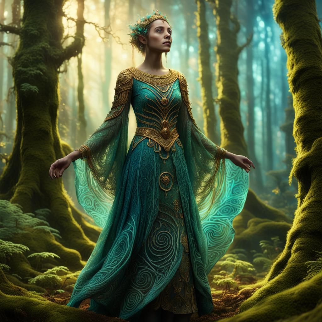 Mystical Forest Woman in Art Nouveau Style