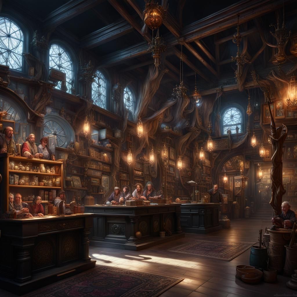 Wizarding Wand Shop Interior in Maximalist Style