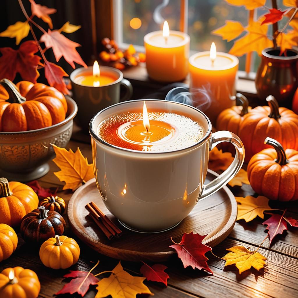 Cozy Autumn Mug Scene in Golden Light