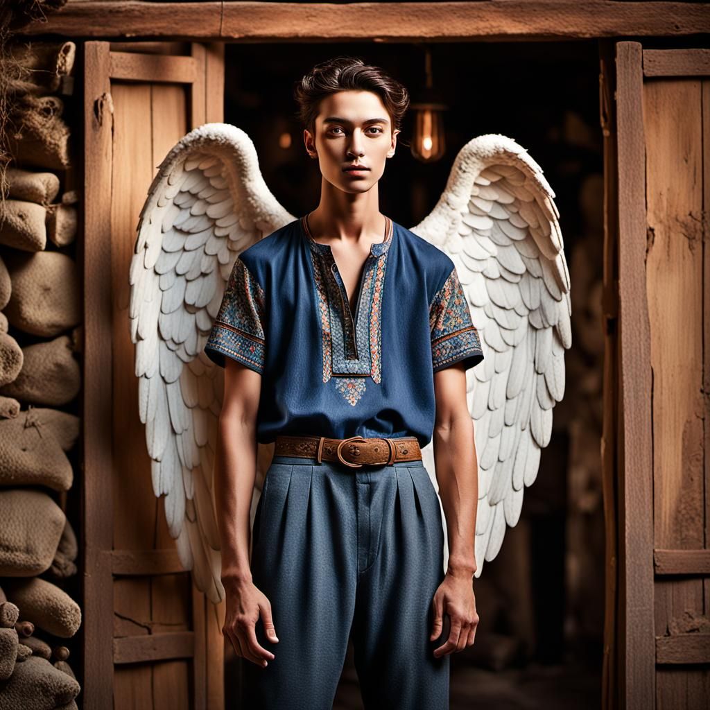 Androgynous Angel in Turkish House, Anime-Inspired 3D Art