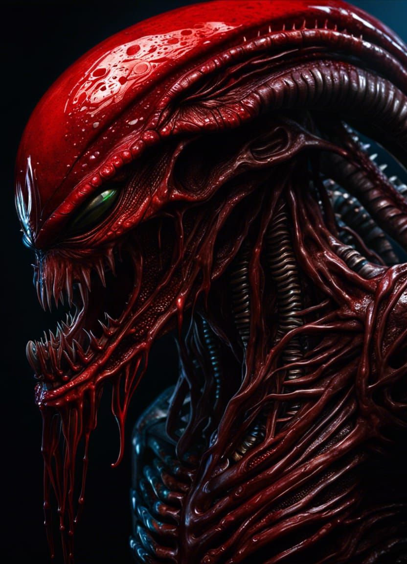 Hybrid Horror Portrait in Giger and Beksinski Style