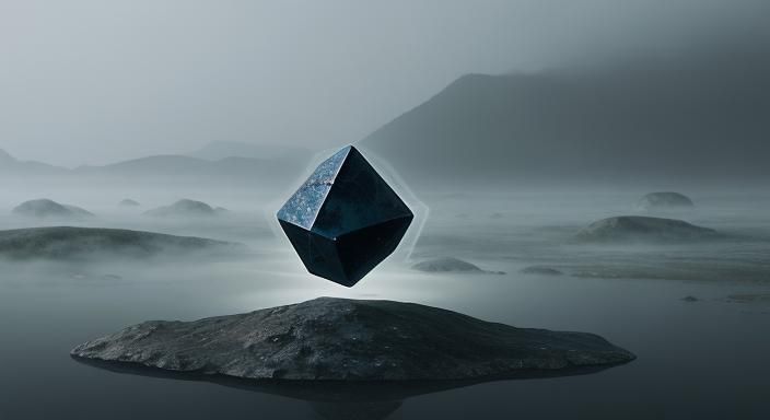 Ethereal Obsidian Object in Surreal Landscape
