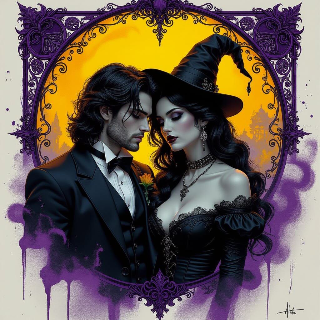 Goth Couple in Dark Fantasy Concept Art Style