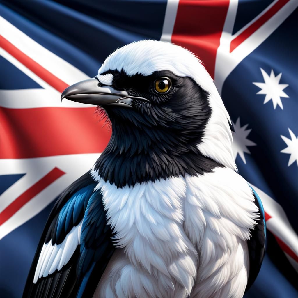 Majestic Magpie with Australian Flag in Photorealistic Style