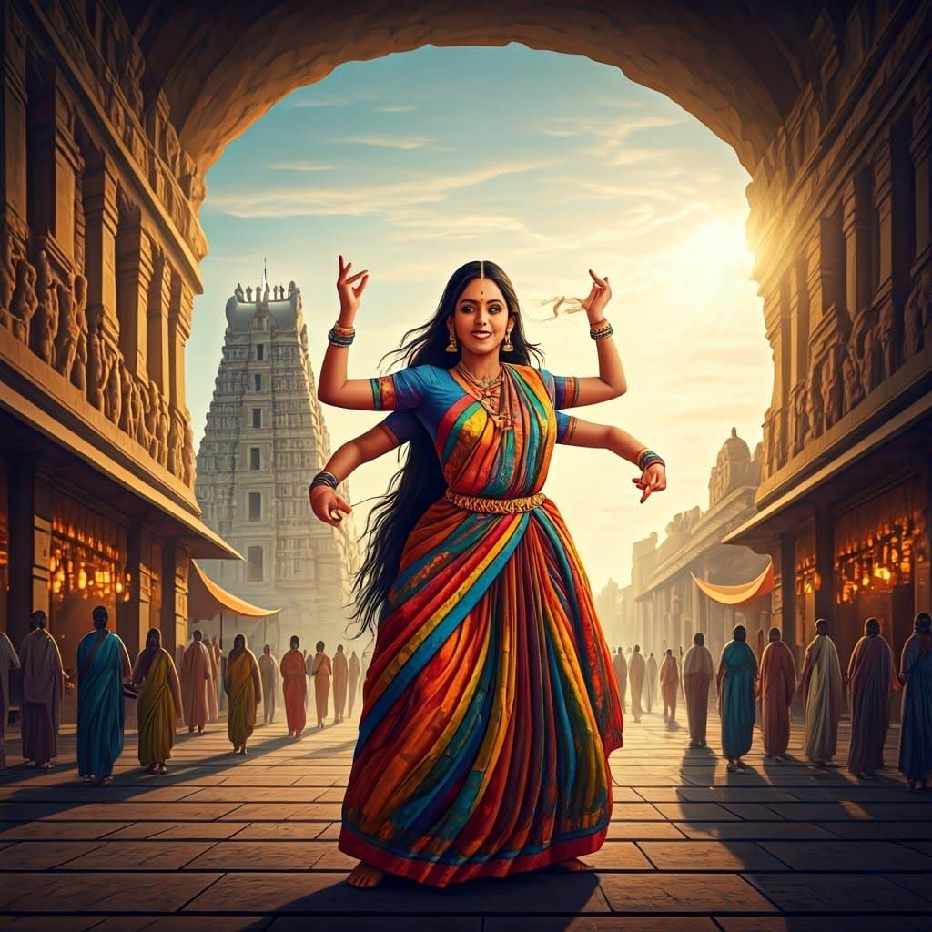 Surrealist South-Indian Goddess Dances amidst Ancient Temple...