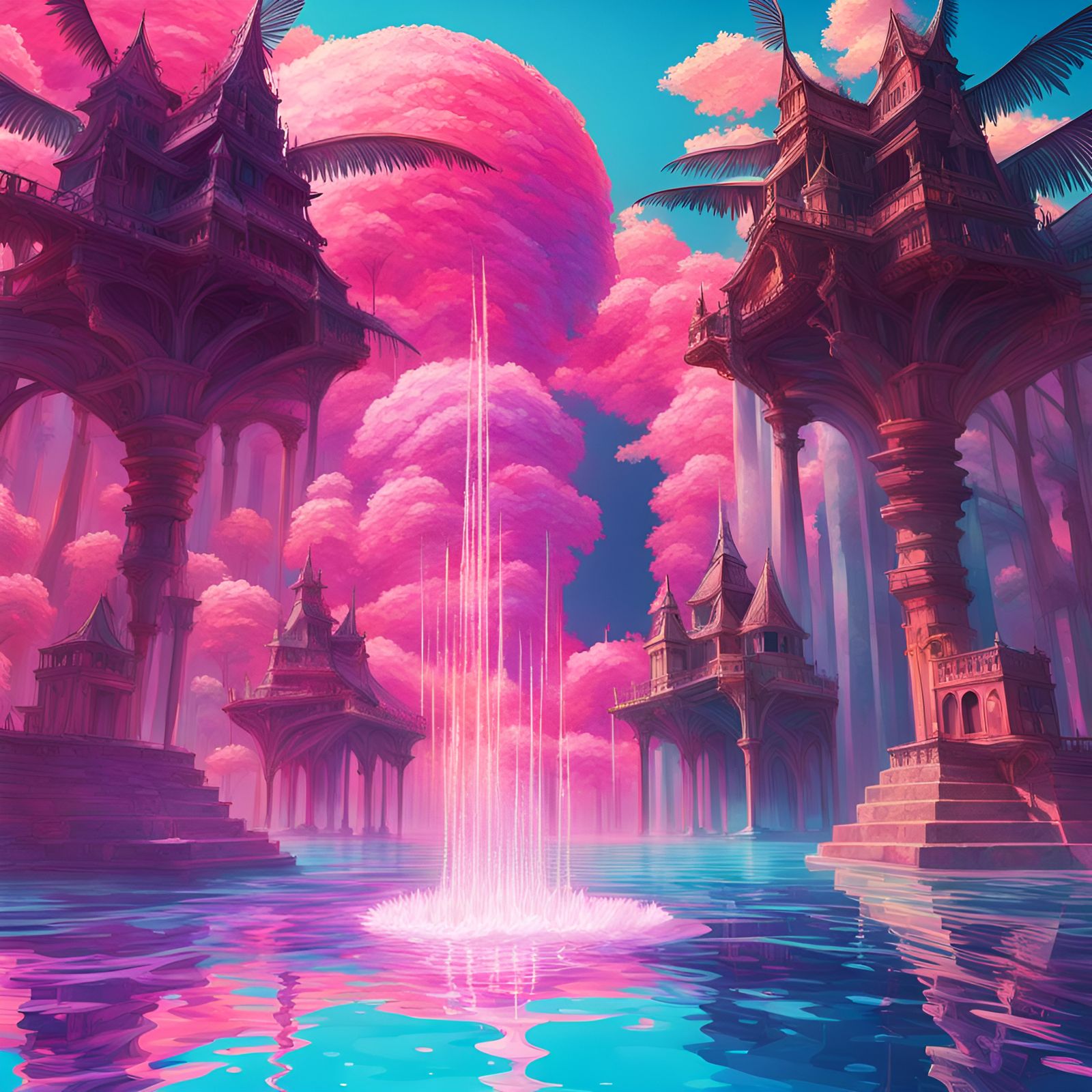 Vaporwave fantasy landscape