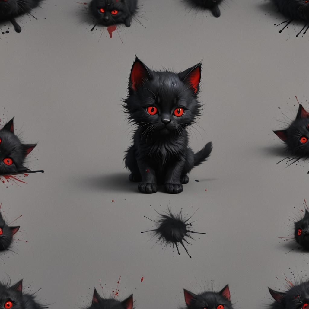 A heavy metal goth kitten, her face cute but mysterious. Her...