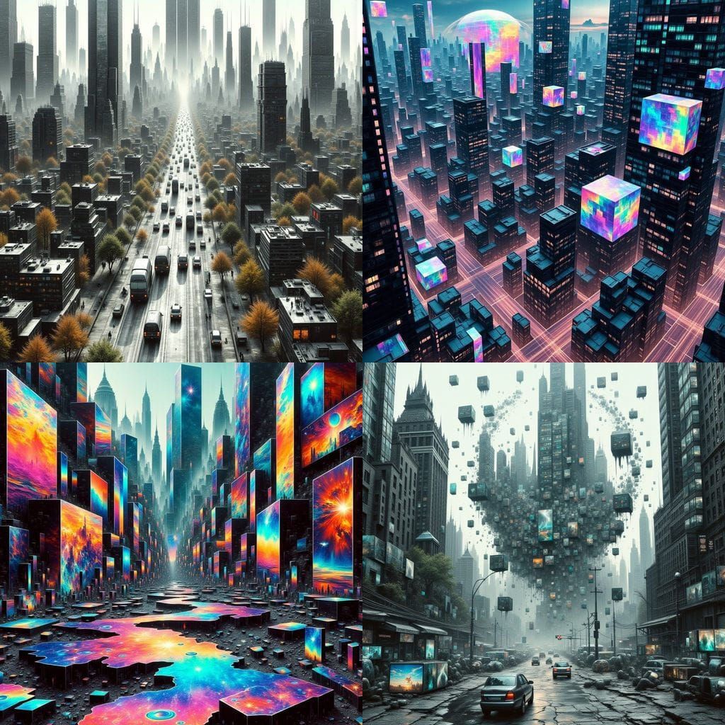 Cyberpunk Cityscape Unravels in a Vortex of Digital Chaos
