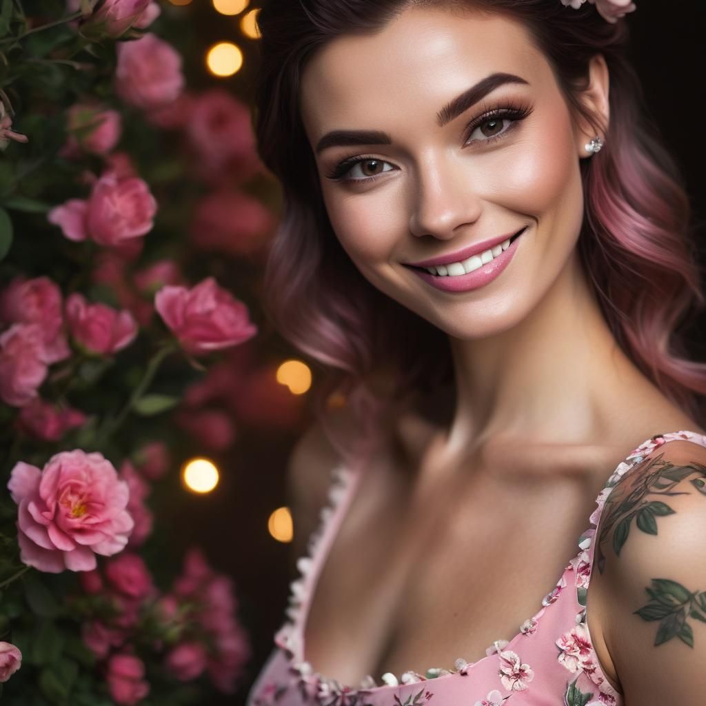 Tattooed Girl in Pink Dress, Professional Photography