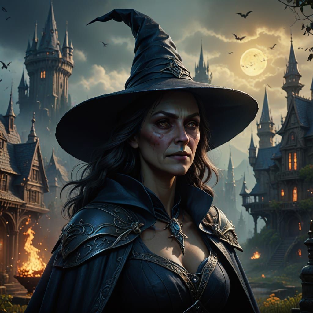 Surreal Portrait of a Malevolent Sorceress in Rich Oil Paint...