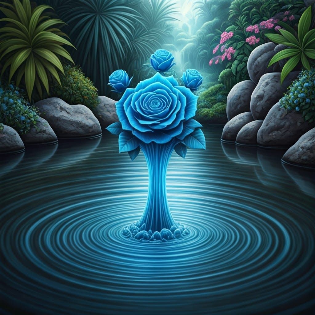 Whimsical Water Roses in Charcoal Drawing