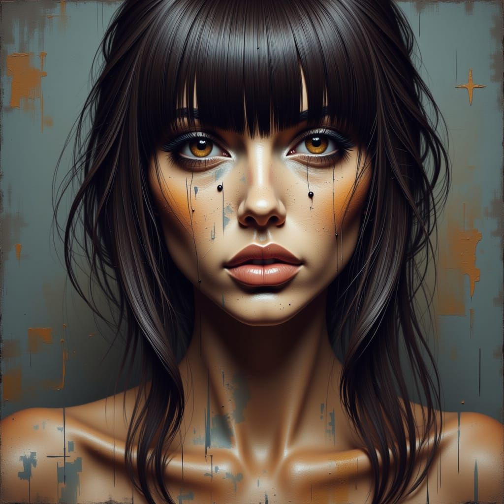 Beautiful Woman with Blunt Bangs Portrait