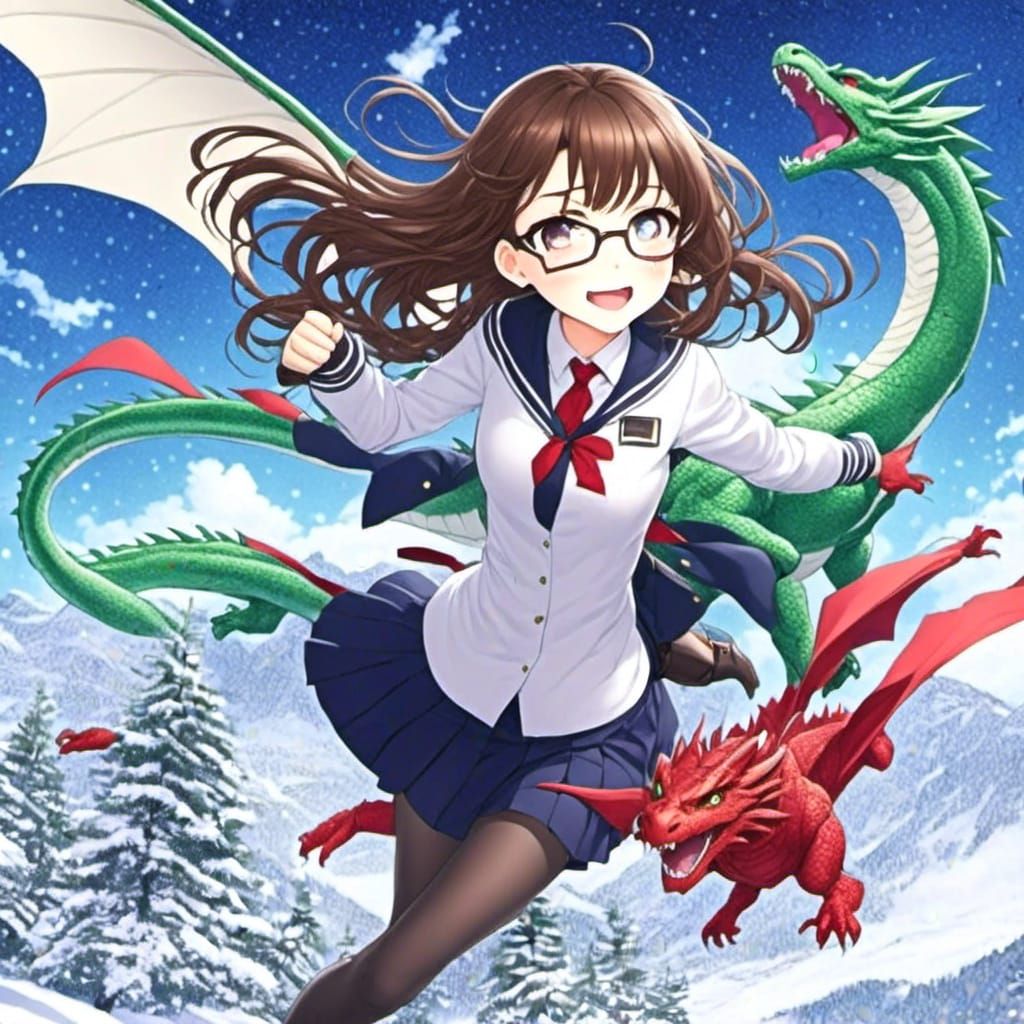 Girl Riding Dragon in Anime Manga Style