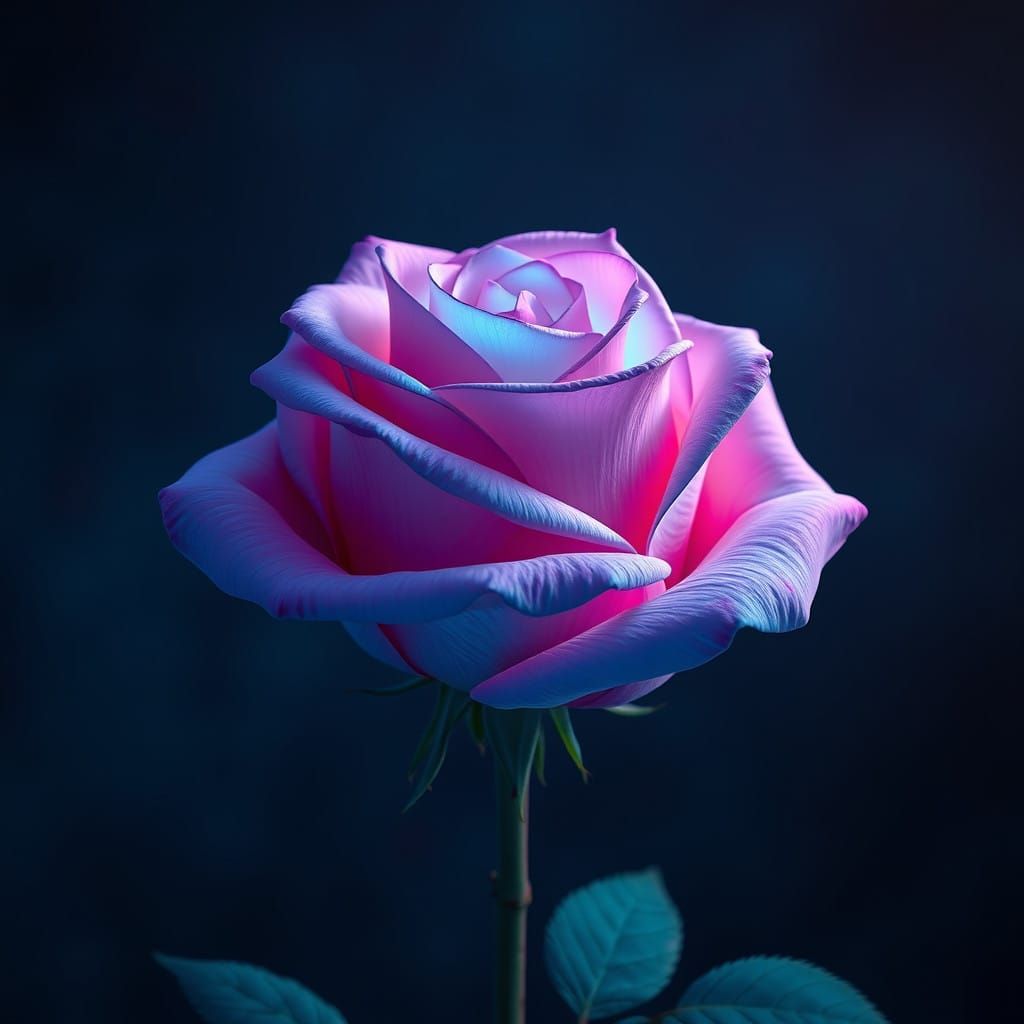 Cyberpunk Cyan Rose in Neon Glow