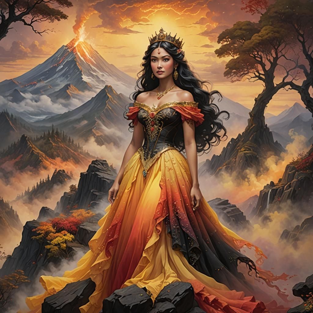 Ethereal Volcano Goddess in Ombré Dress