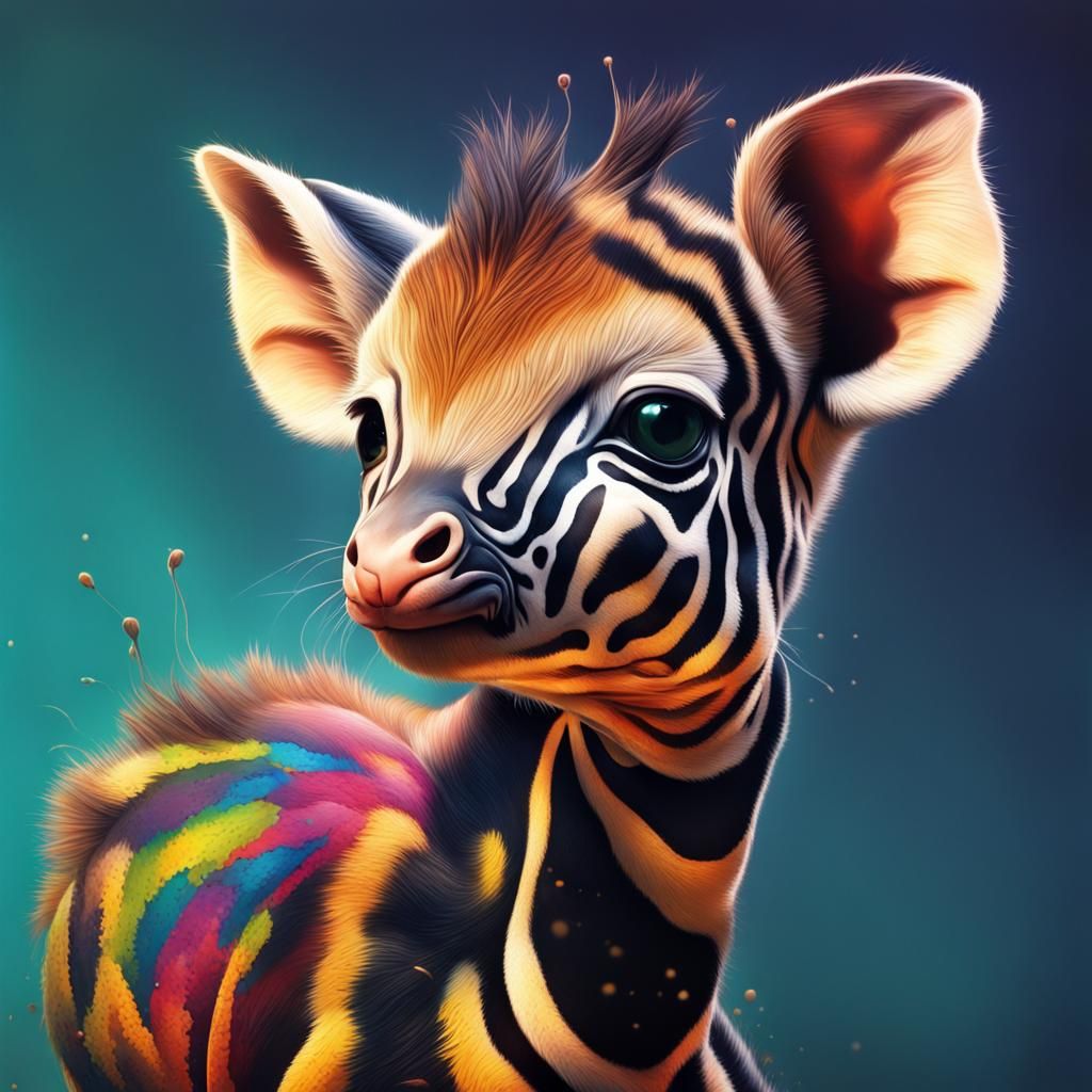 Hyperrealistic Baby Animal Portrait with Splash Art