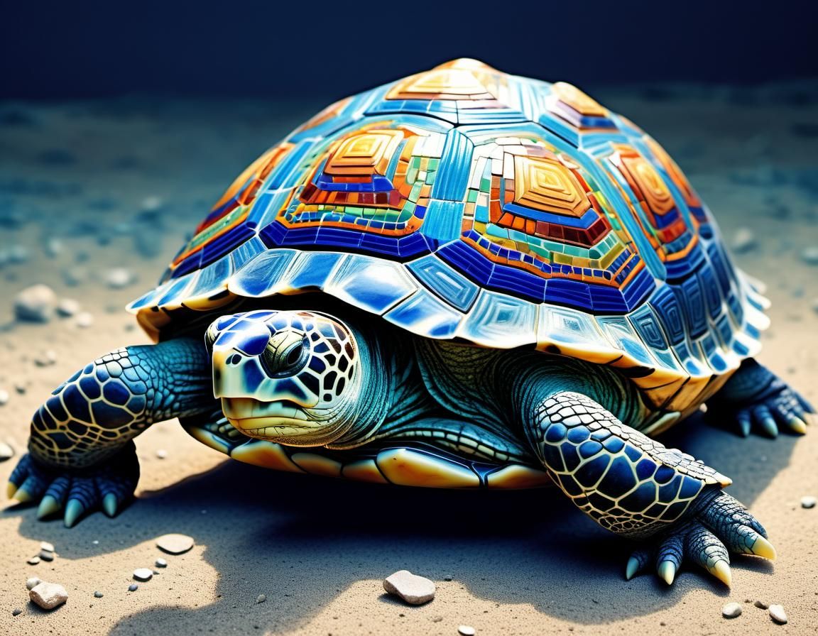 Mosaic Shell Turtle in Detailed Matte Painting