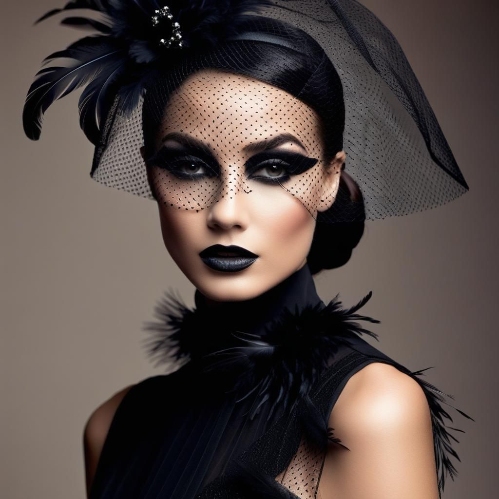 Woman in Black Veil with Dramatic Makeup