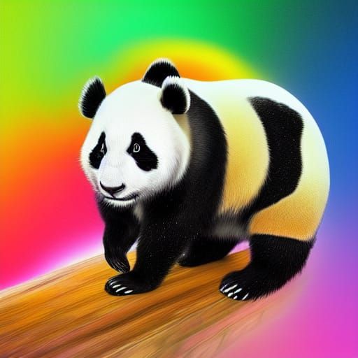 Rainbow Panda Portrait in Detailed Digital Art Style