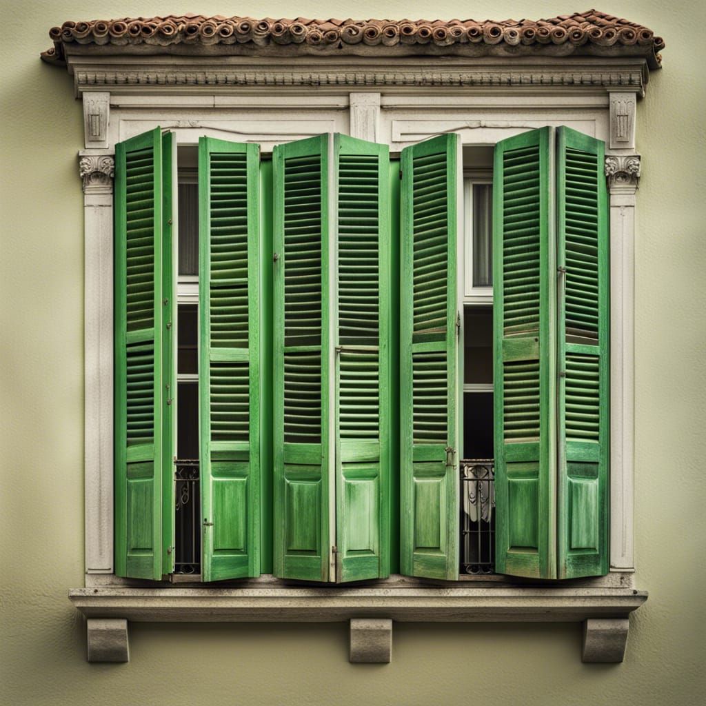 Charming Building Facade with Green Shutters