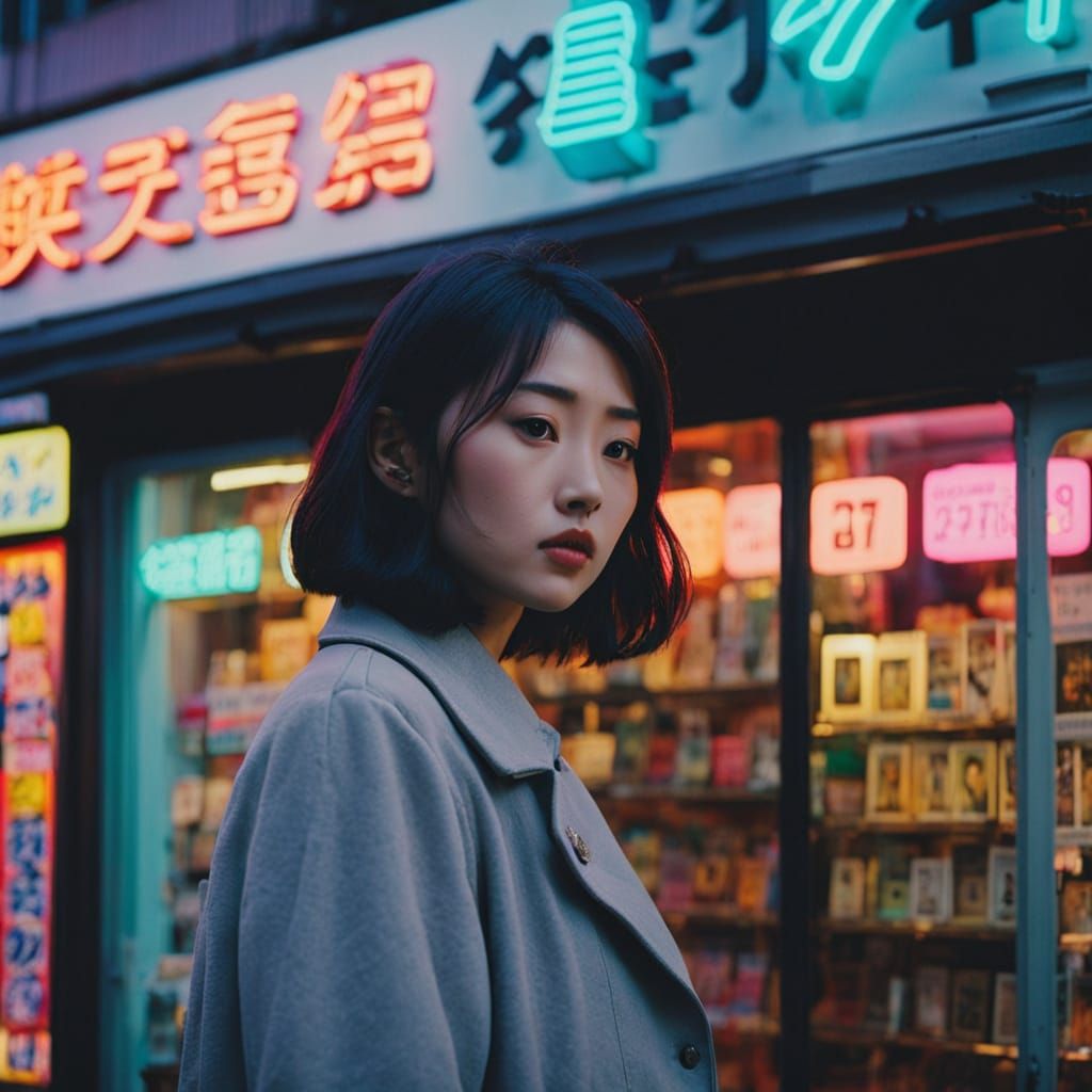 City Pop Woman in Rainy Urban Scene