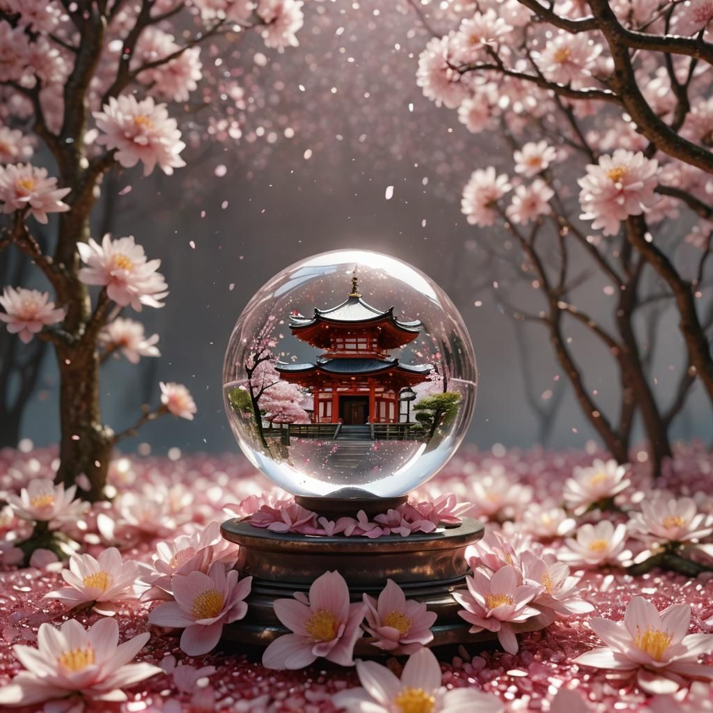Shinto Shrine in Crystal Ball, Photorealistic Render