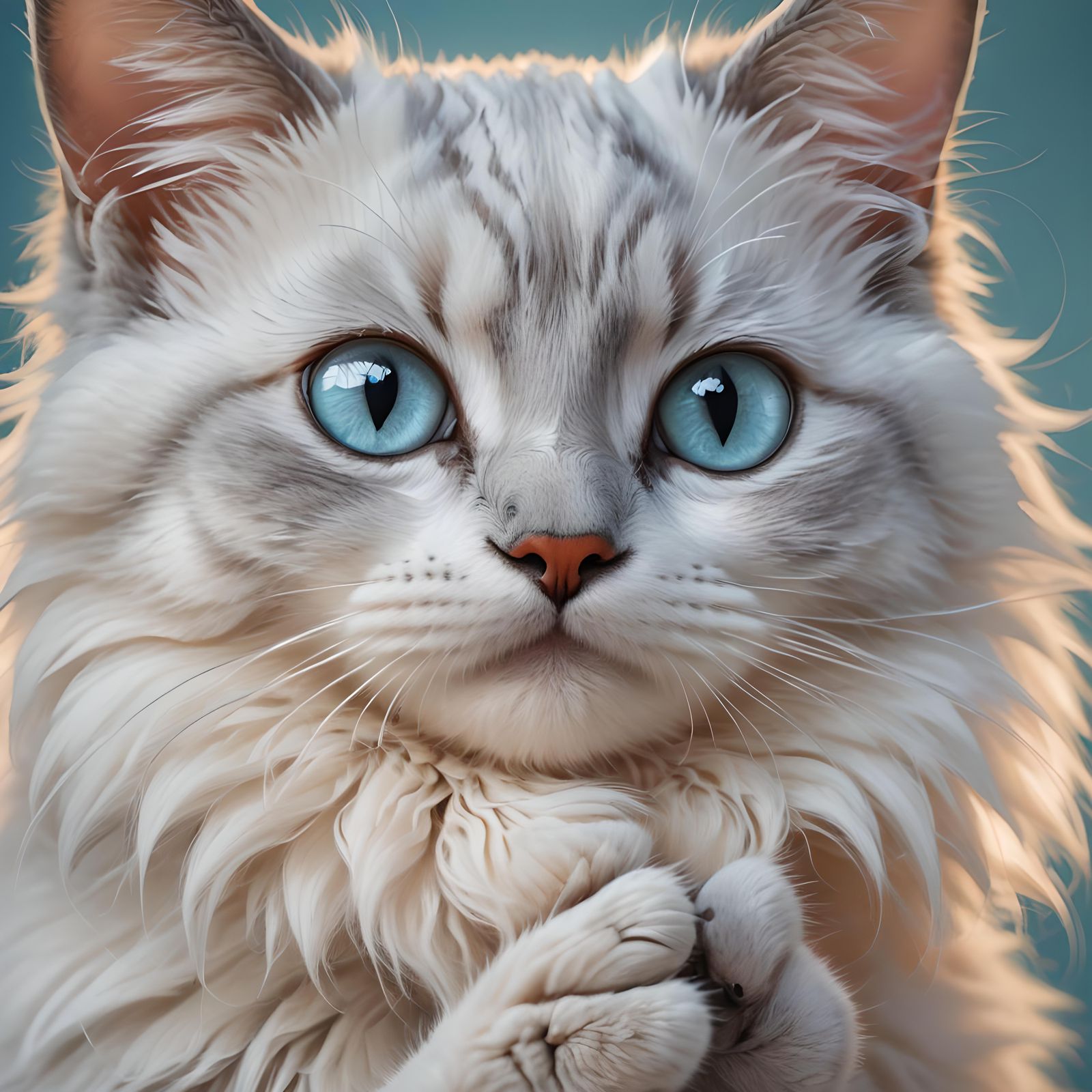 Miniature Cat Perched on Hand with Glowing Light