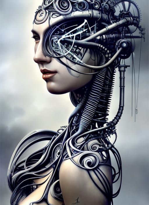 Biomechanical Oracle Goddess in Divine Lighting
