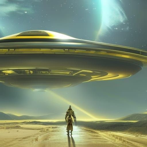 Golden UFO in Futuristic Sci-Fi Fantasy