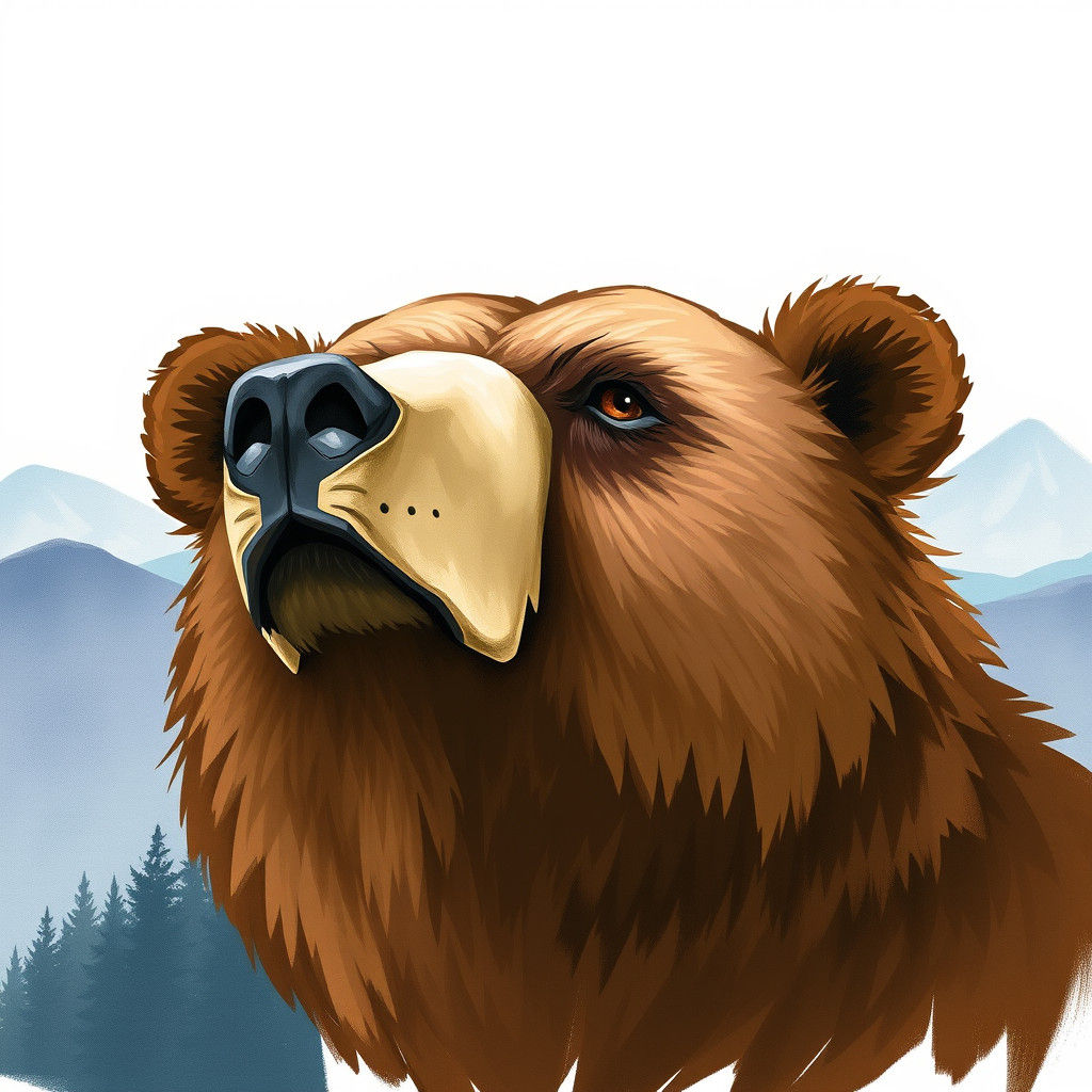 Majestic Bear Head Emerges from Mountain Landscape