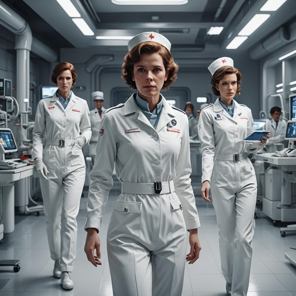 Statuesque Scientist and Nurses: 3D Game Cinematic