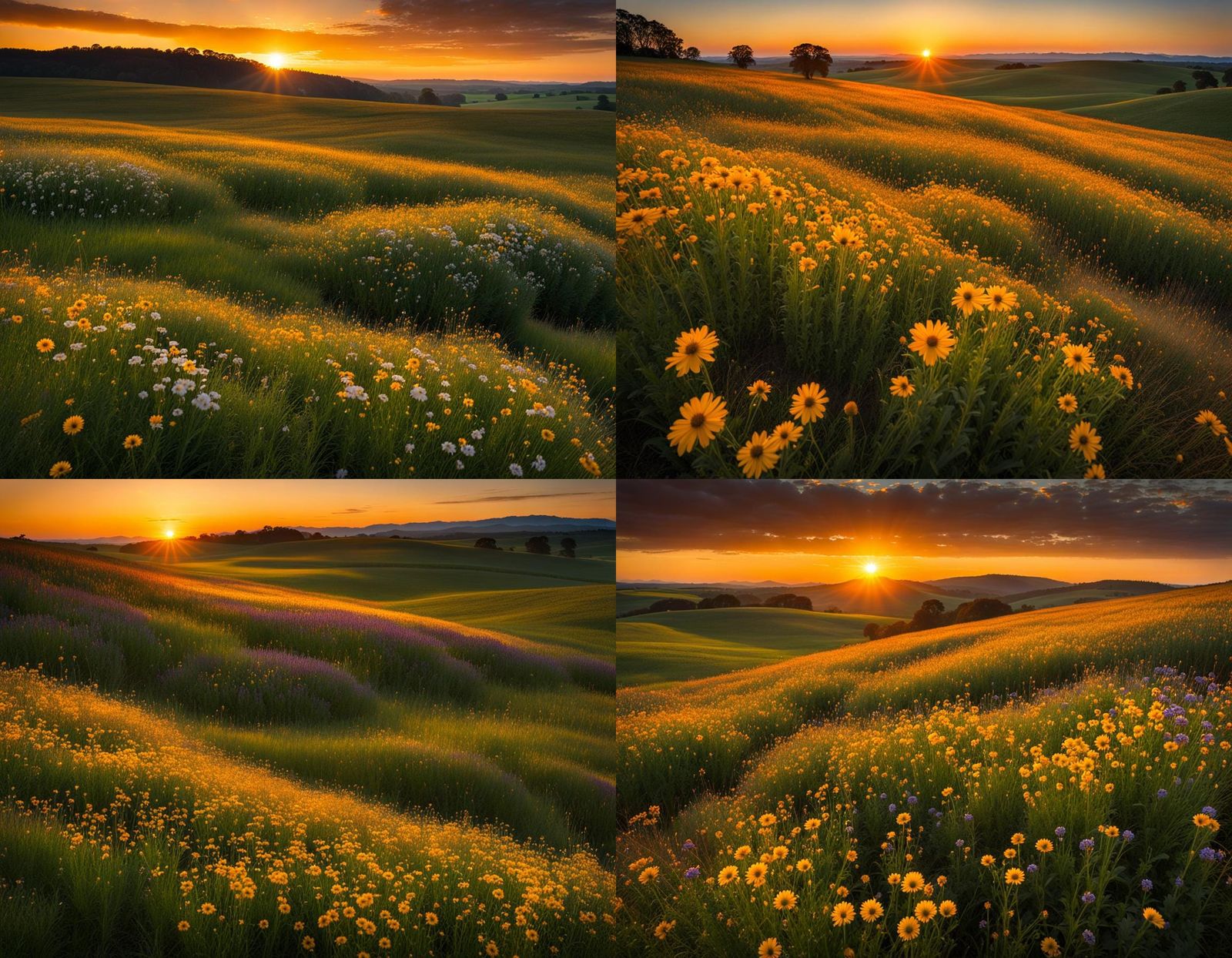 Golden Meadow Wildflowers in Golden Light: Professional Phot...