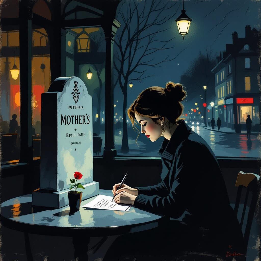 Nostalgic Night Cafe Scene in Modern Style