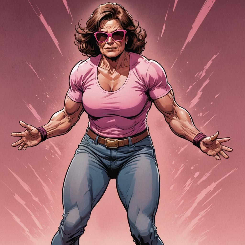 Dynamic Comic Book Art of Elderly Female Wrestler