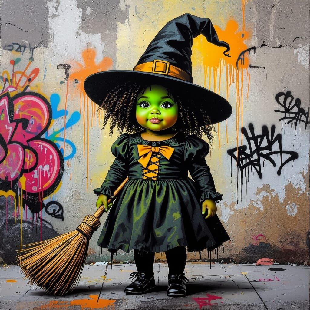 Black Girl Dressed as Elphaba for Halloween