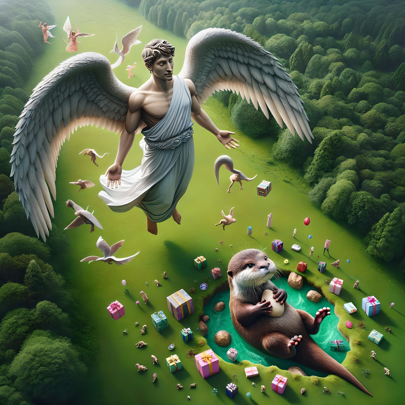 Monumental Angel Flies Over Otter's Birthday